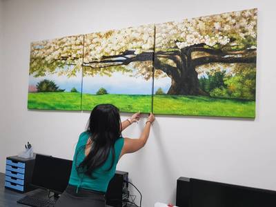 Affordable Custom Made 3 Panels Golden Tree Scenery Landscape Oil Painting On Canvas  In Malaysia Office/ Home @ ArtisanMalaysia.com