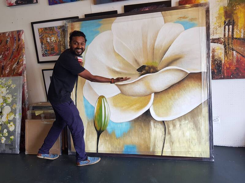 Affordable Custom Made Gold Flower Oil Painting On Canvas  In Malaysia Office/ Home @ ArtisanMalaysia.com