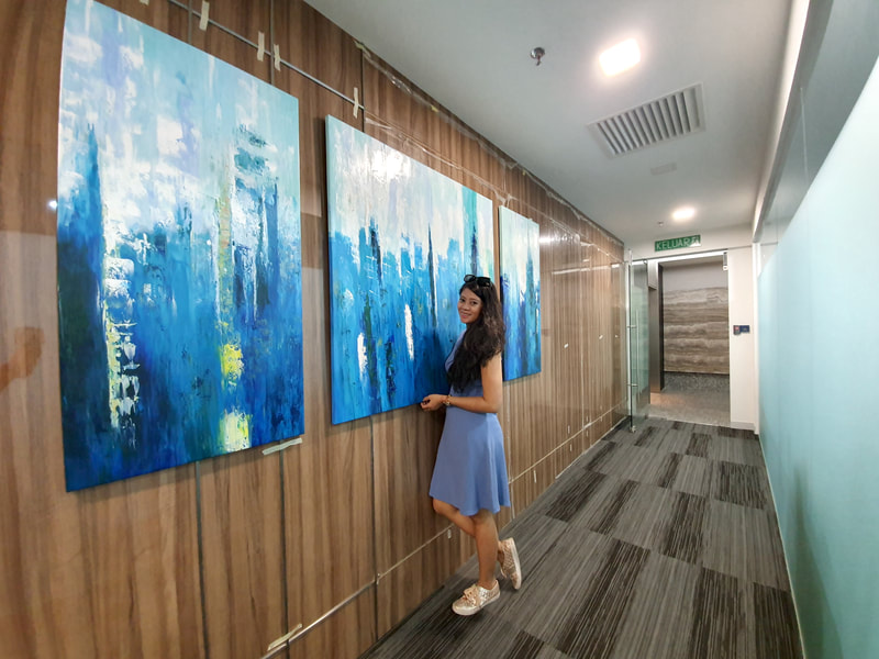 Affordable Custom Made 3 Panels Cityscapes Blue Abstract Oil Painting Made On Canvas In Malaysia