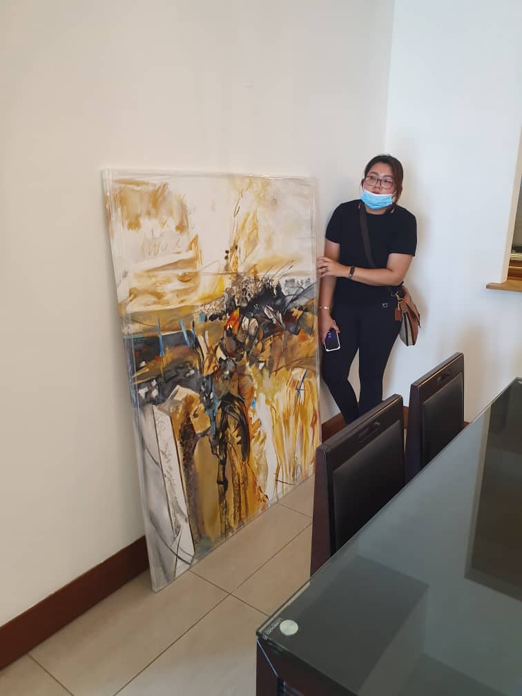 Affordable Custom Made Hand-painted Modern Gold and Silver Minimalist Abstract Oil Painting In Malaysia Office/ Home @ ArtisanMalaysia.com