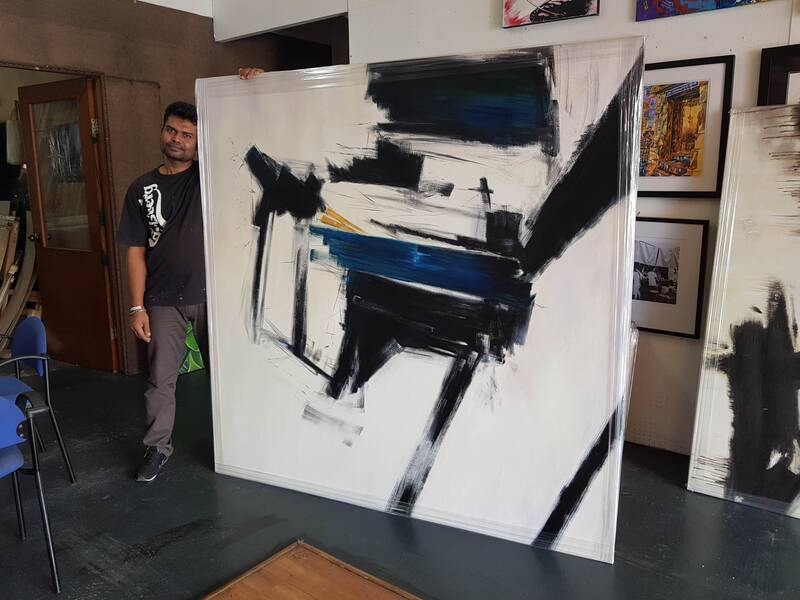 Affordable Custom Made Minimalist Black and White Abstract Oil Painting On Canvas In Malaysia Office/ Home @ ArtisanMalaysia.com