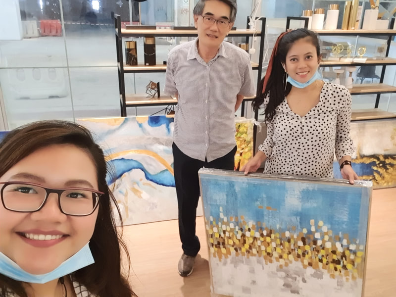 Affordable Custom Made Blue Gold Abstract Oil Painting On Canvas In Malaysia Office/ Home @ ArtisanMalaysia.com