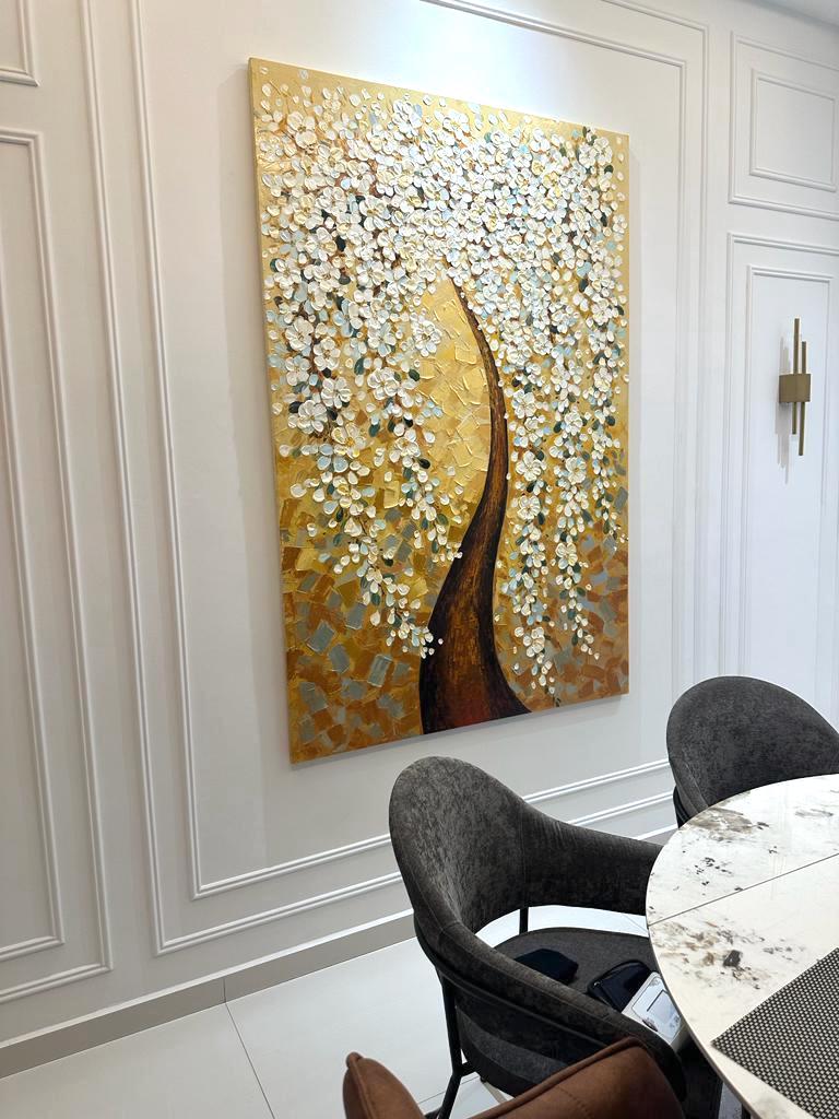 Affordable Custom Made Hand-painted Contemporary Textured Tree Oil Painting In Malaysia Office/ Home @ ArtisanMalaysia.com