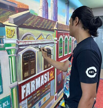Affordable Custom Made Hand-painted Heritage Shop-lot with Kuala Lumpur view Mural Wall Art In Malaysia Office/ Home @ ArtisanMalaysia.com