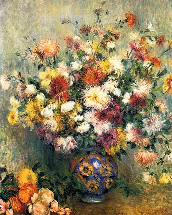 Affordable Custom Made Hand-painted Bouquet of Chrysanthemums by Pierre Auguste Renoir Art Oil Painting In Malaysia Office/ Home @ ArtisanMalaysia.com