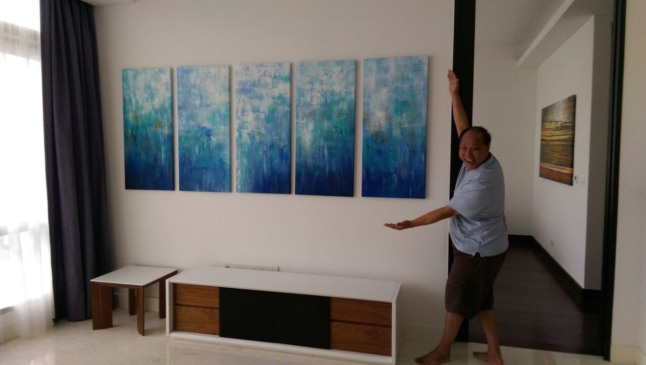 Affordable Custom Made Hand-painted Modern Panels Blue Minimalist Abstract Oil Painting In Malaysia Office/ Home @ ArtisanMalaysia.com