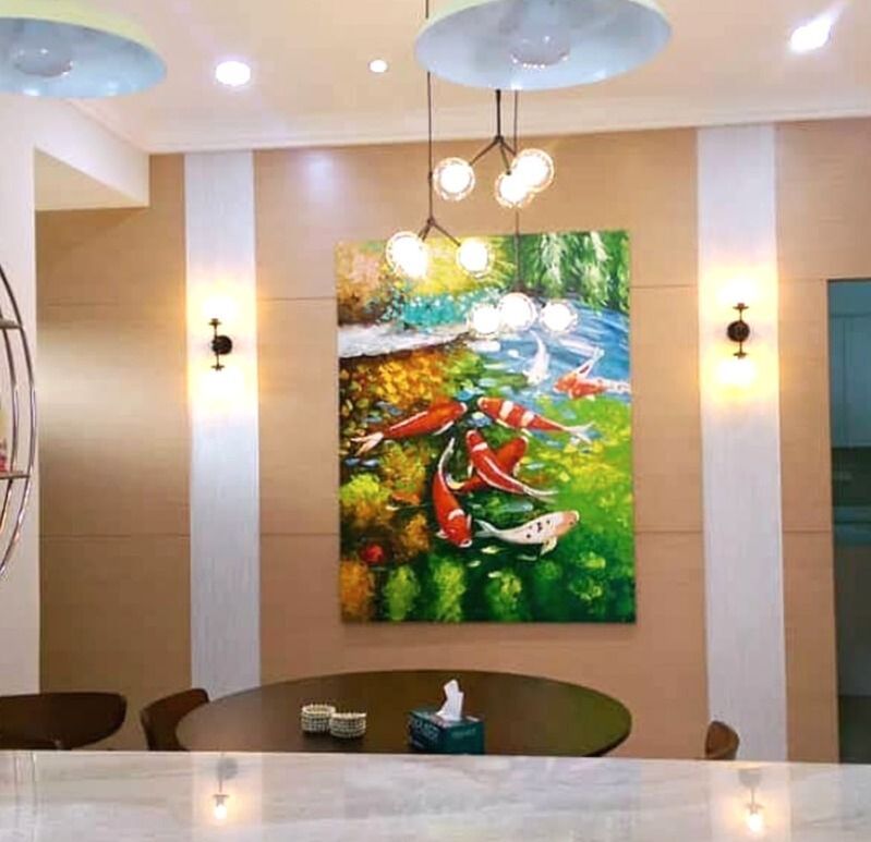Affordable Custom Made Modern Vibrant Koi Fish Abstract Oil Painting On Canvas  In Malaysia Office/ Home @ ArtisanMalaysia.com