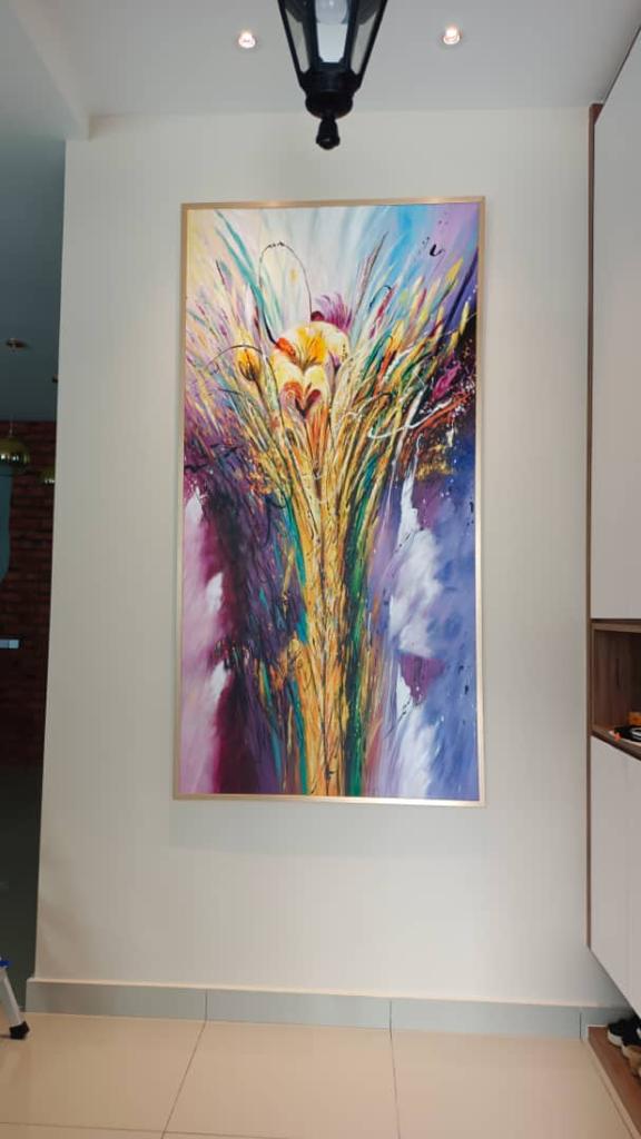 Affordable Custom Made Hand-painted Modern  Vibrant Purple Flower Abstract Oil Painting In Malaysia Office/ Home @ ArtisanMalaysia.com