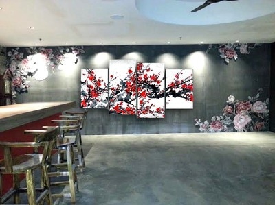 Affordable Custom Made Hand-painted  5 Panels Contemporary Flower Oil Painting In Malaysia Office/ Home
