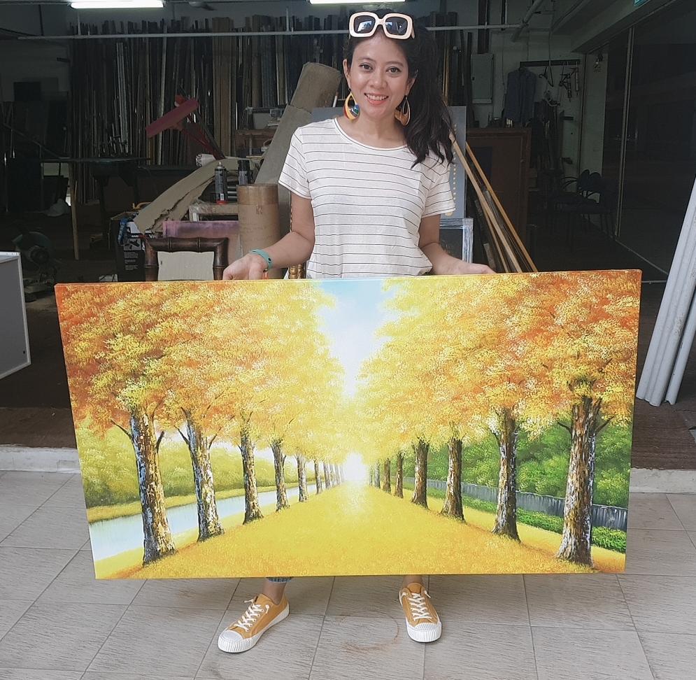 Affordable Custom Made Yellow Tree Scenery Oil Painting Made On Canvas In Malaysia