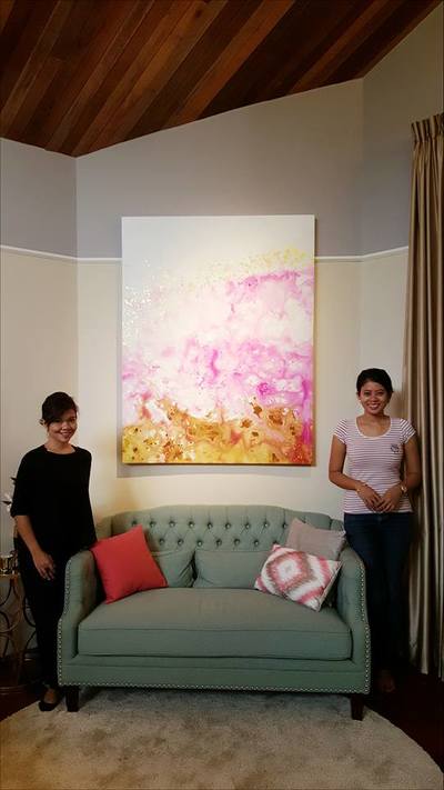 Affordable Custom Made Hand-painted Modern Minimalist Pink Pastel Gold Abstract Oil Painting In Malaysia Office/ Home @ ArtisanMalaysia.com