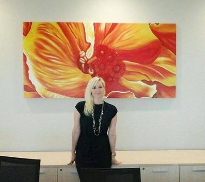 Affordable Custom Made Hand-painted Red Eclectic Mid-Century Modern Flower Floral Art Oil Painting In Malaysia Office/ Home @ ArtisanMalaysia.com