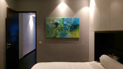 Affordable Custom Made Modern Green and Blue Marble Effects Abstract Oil Painting On Canvas In Malaysia Office/ Home @ ArtisanMalaysia.com