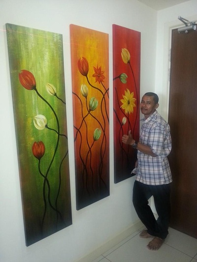 Affordable Custom Made  3 Panels Flower Landscape Oil Painting Made On Canvas In Malaysia