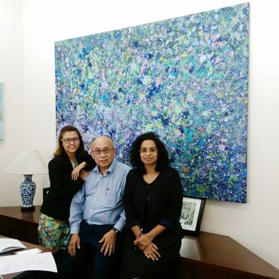 Commission Abstract Blue Flower Oil Painting In Malaysia Office