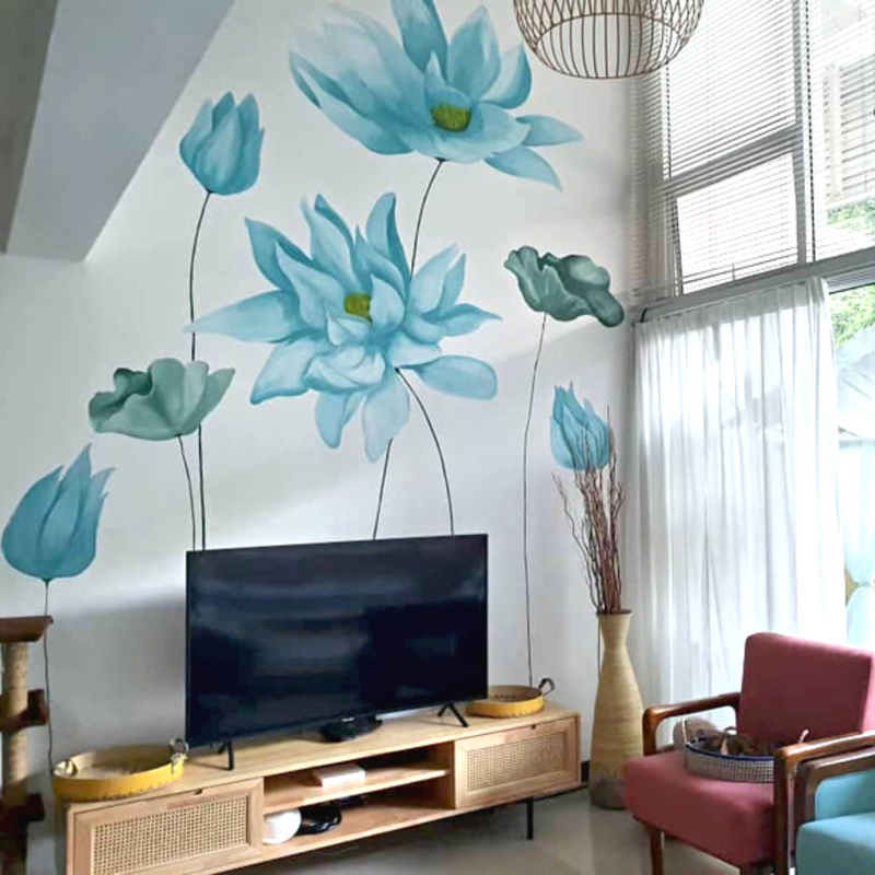 Affordable Custom Made Blue Coastal Floral Mural Art In Malaysia Office/ Home @ ArtisanMalaysia.com
