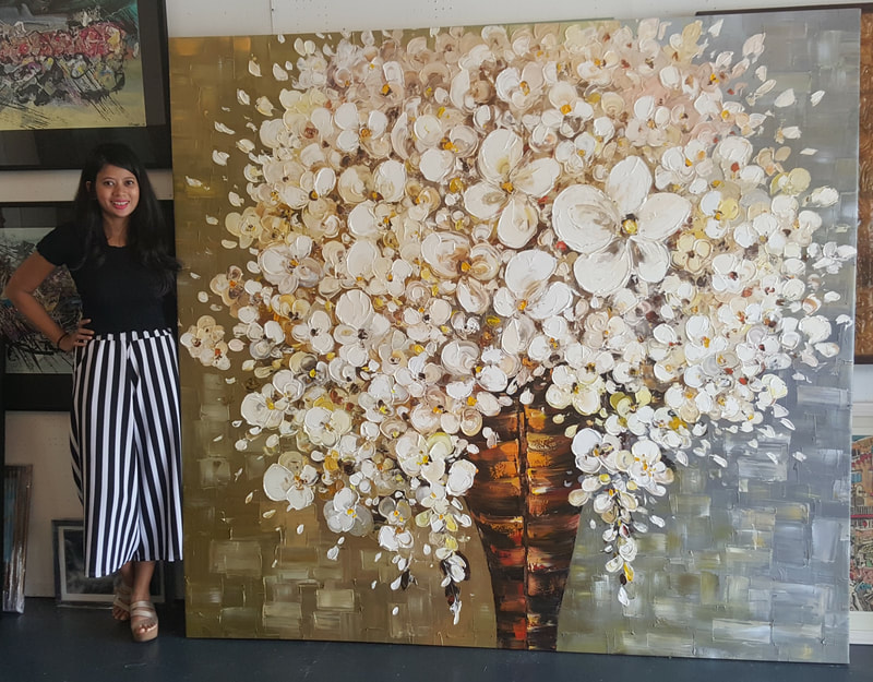 Affordable Custom Made Mid-Century Modern Textured Flower Oil Painting On Canvas  In Malaysia Office/ Home @ ArtisanMalaysia.com