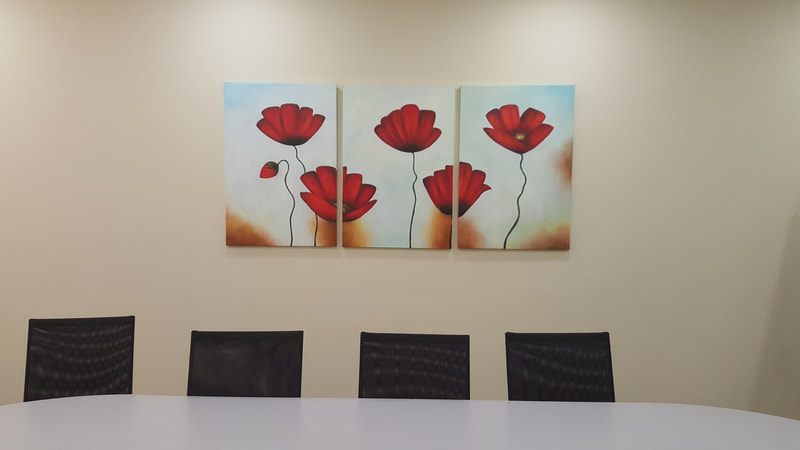 Affordable Custom Made  Minimalist Mid-Century Modern Panels Red Flower Oil Painting On Canvas  In Malaysia Office/ Home @ ArtisanMalaysia.com