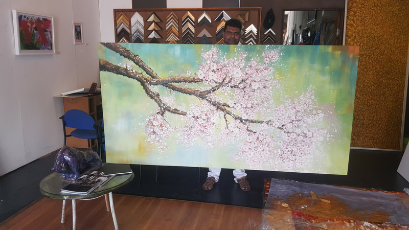 Affordable Custom Made Landscape Pink Flower Oil Painting On Canvas  In Malaysia Office/ Home @ ArtisanMalaysia.com