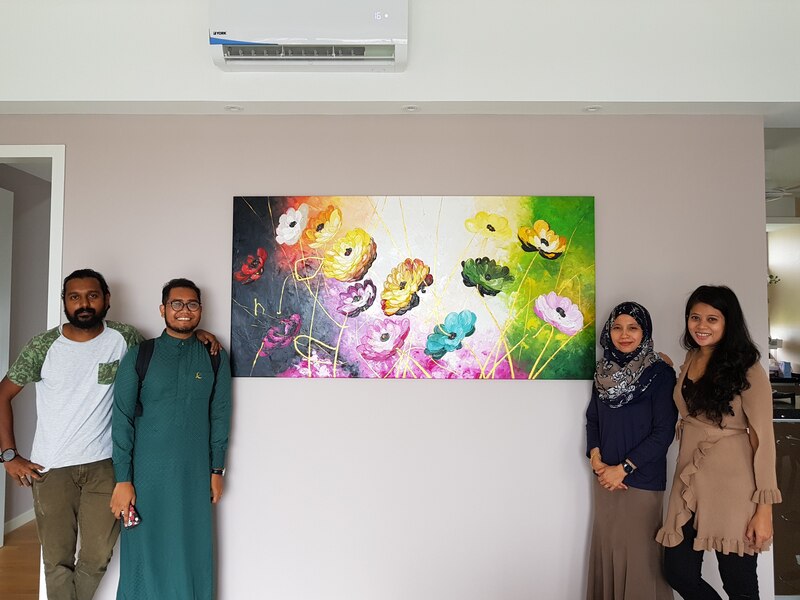 Affordable Custom Made Hand-painted Vibrant Colourful Flower Abstract Oil Painting In Malaysia Office/ Home @ ArtisanMalaysia.com