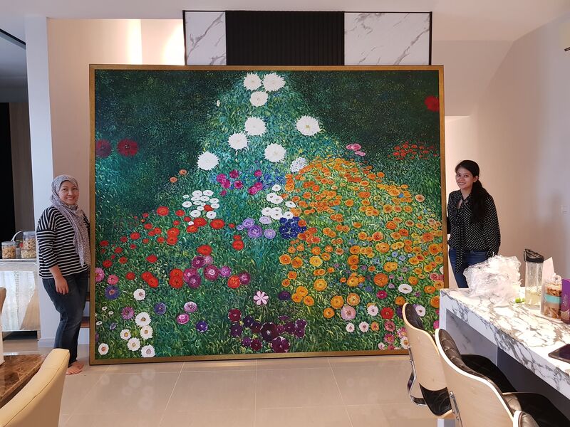 Affordable Custom Made Hand-painted Mid-Century Modern Farmer's Garden by Gustav Klimt Oil Painting In Malaysia Office/ Home @ ArtisanMalaysia.com