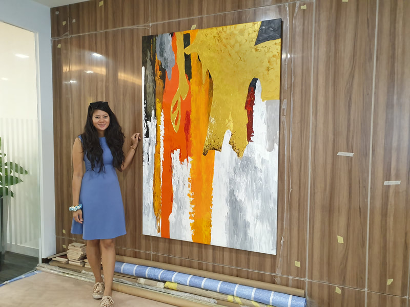 Affordable Custom Made  Modern Orange Gold Abstract Oil Painting On Canvas In Malaysia