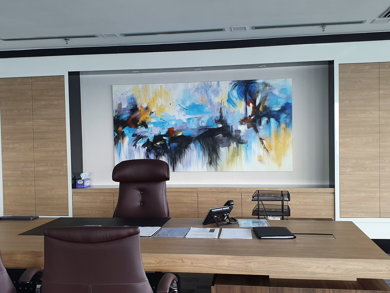 Affordable Custom Made Modern Blue Abstract Oil Painting Made On Canvas In Malaysia Office/ Home @ ArtisanMalaysia.com