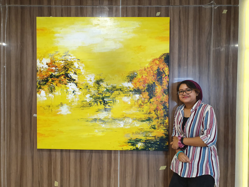 Affordable Custom Made Contemporary Yellow Mountain Scenery Abstract Oil Painting On Canvas In Malaysia Office/ Home @ ArtisanMalaysia.com