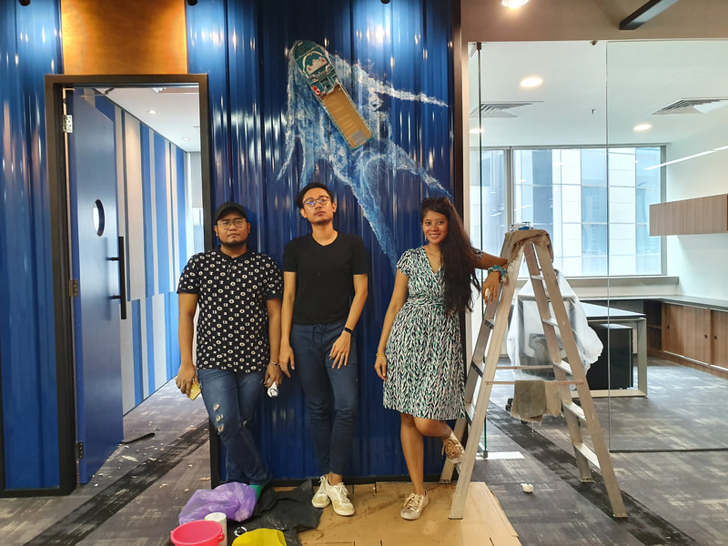 Affordable Custom Made Eclectic Blue Mural Art  In Malaysia Office/ Home @ ArtisanMalaysia.com