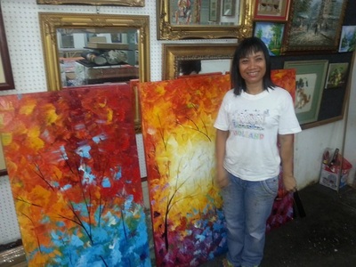 Affordable Custom Made  3 Panels Flower Landscape Oil Painting Made On Canvas In Malaysia