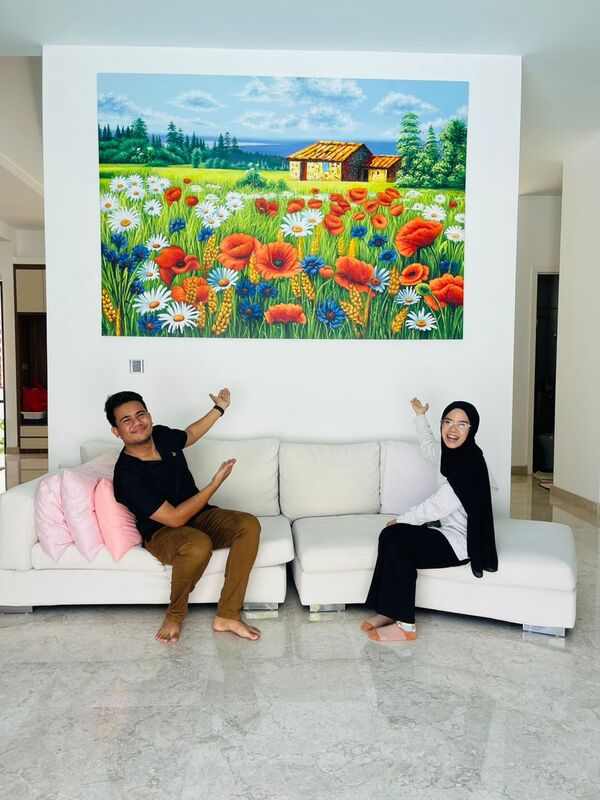 Affordable Custom Made Hand-painted Big Flower Scenery Oil Painting In Malaysia Office/ Home @ ArtisanMalaysia.com