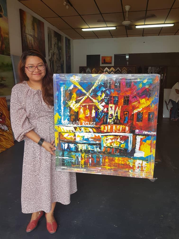 Affordable Custom Made Hand-painted Moulin Rouge Scenery Abstract Oil Painting In Malaysia Office/ Home @ ArtisanMalaysia.com