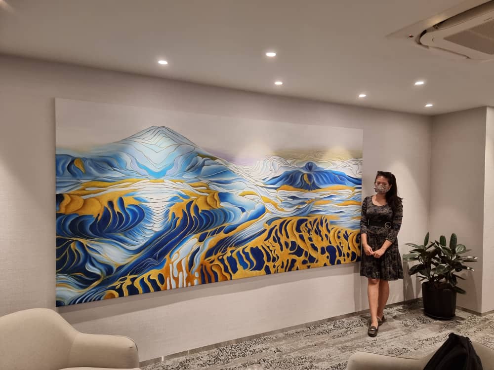 Affordable Custom Made Hand-painted Elegant Modern Golden Mountain Abstract Oil Painting In Malaysia Office/ Home @ ArtisanMalaysia.com