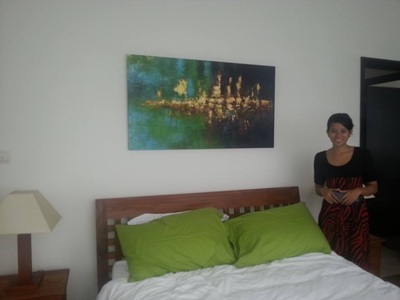 Affordable Green Gold Abstract Oil Painting Made On Canvas In Malaysia Office/ Home @ ArtisanMalaysia.com