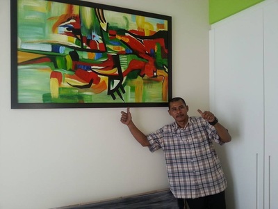 Affordable Contemporary Green Vibrant Colourful Abstract Oil Painting Made On Canvas In Malaysia Office/ Home @ ArtisanMalaysia.com