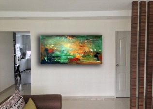 Affordable Custom Made Hand-painted  Green Contemporary Abstract Oil Painting In Malaysia Office/ Home