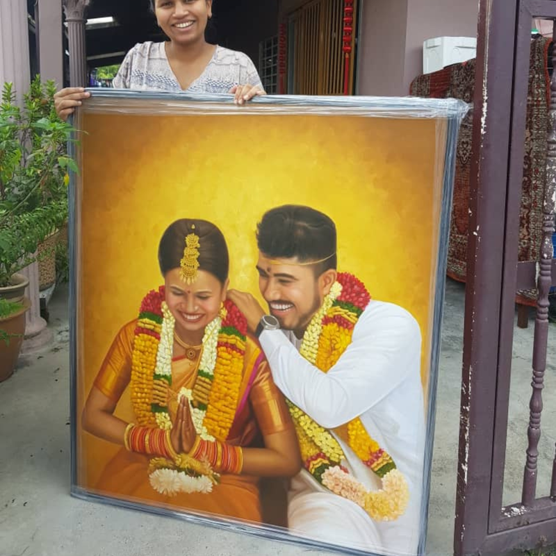 Affordable Custom Made Wedding  Portrait Oil Painting On Canvas  In Malaysia Office/ Home @ ArtisanMalaysia.com
