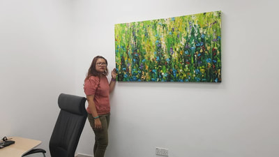 Affordable Custom Made Contemporary Green Flower Abstract Oil Painting On Canvas In Malaysia Office/ Home @ ArtisanMalaysia.com