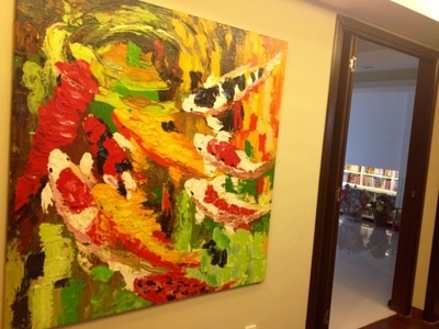 Affordable Custom Made  Colourful Abstract Koi Fish Oil Painting Made On Canvas In Malaysia Office/ Home @ ArtisanMalaysia.com