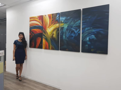 Affordable Custom Made 4 Panels Contemporary Abstract Oil Painting In Malaysia Office/ Home @ ArtisanMalaysia.com