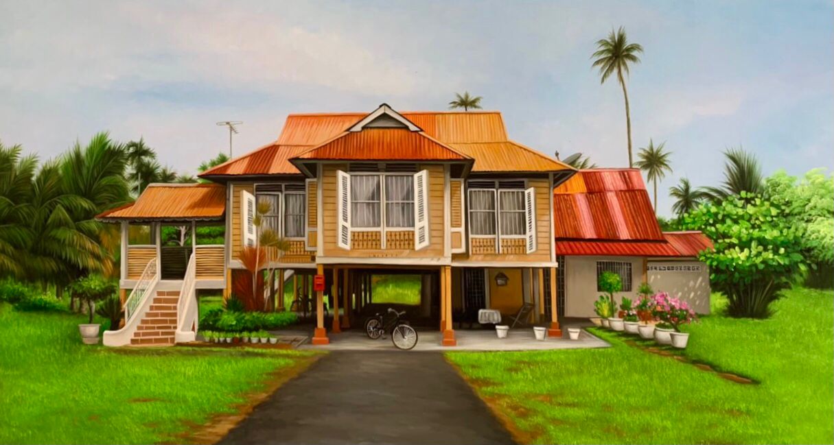 Affordable Custom Made Hand-painted Kampung House Oil Painting In Malaysia Office/ Home @ ArtisanMalaysia.com