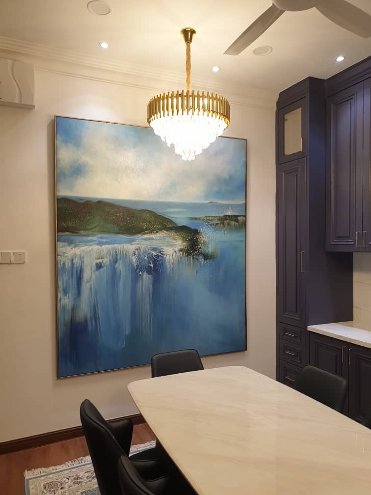 Affordable Custom Made Majestic Modern Waterfall Abstract Oil Painting Made On Canvas In Malaysia Office/ Home @ ArtisanMalaysia.com