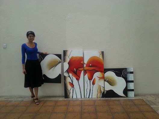 Affordable 4 Panels Contemporary Flower Abstract Oil Painting Made On Canvas In Malaysia Office/ Home @ ArtisanMalaysia.com