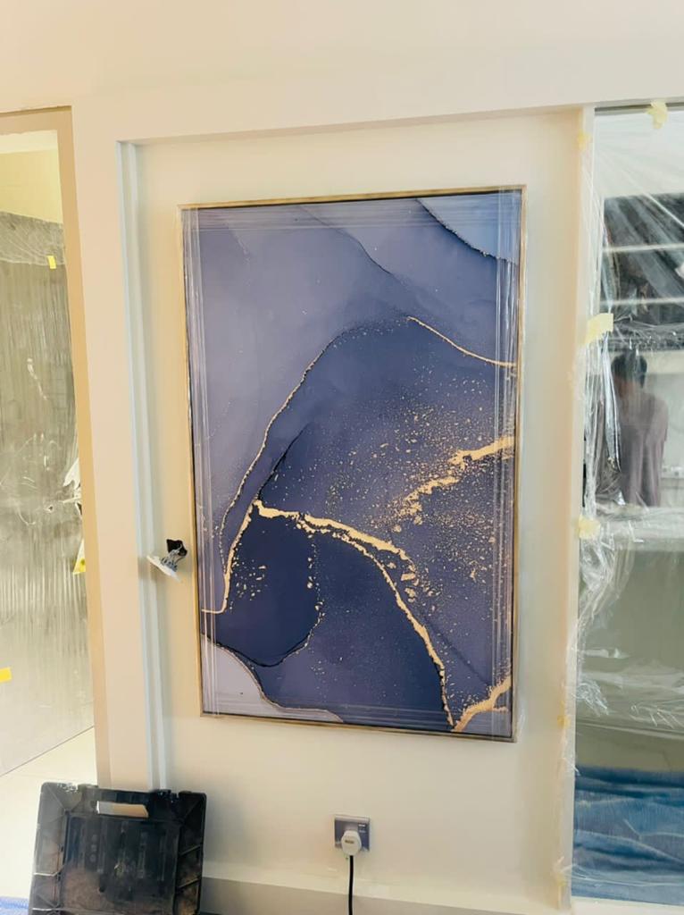Affordable Custom Made Hand-painted Blue Gold Marble Digital Printing/Painting In Malaysia Office/ Home @ ArtisanMalaysia.com