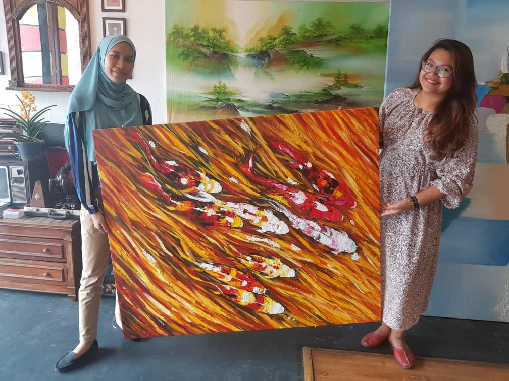 Affordable Custom Made Hand-painted Fengshui Modern Koi Fish Abstract Oil Painting In Malaysia Office/ Home @ ArtisanMalaysia.com