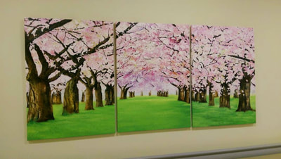 Affordable Custom Made 3 Panels Pink Tree Scenery Landscape Oil Painting On Canvas  In Malaysia Office/ Home @ ArtisanMalaysia.com