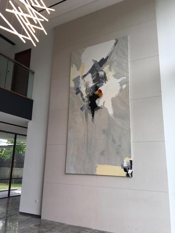 Affordable Custom Made Hand-painted 3 Panels Elongate Minimalist Grey Minimalist Abstract Oil Painting In Malaysia Office/ Home @ ArtisanMalaysia.com