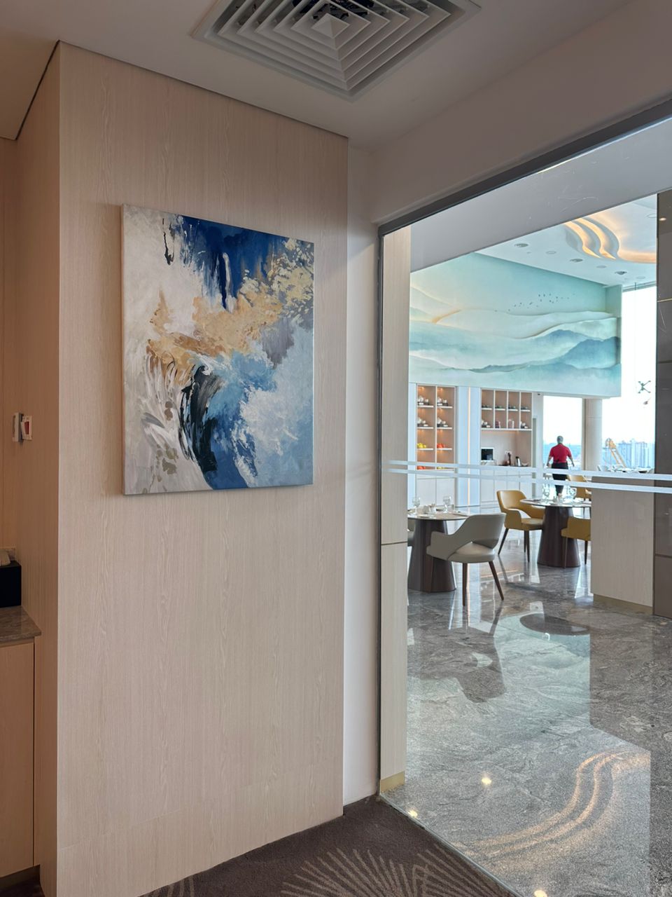 Affordable Custom Made Hand-painted Modern Minimalist Blue and Gold Abstract Oil Painting In Malaysia Office/ Home @ ArtisanMalaysia.com