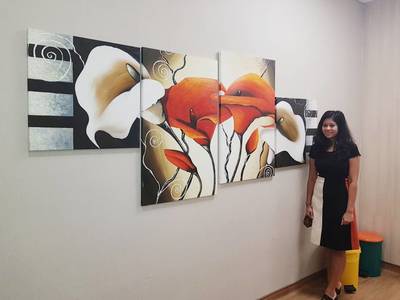 Affordable Custom Made Hand-painted 4 Panels Contemporary Flower Oil Painting In Malaysia Office/ Home @ ArtisanMalaysia.com