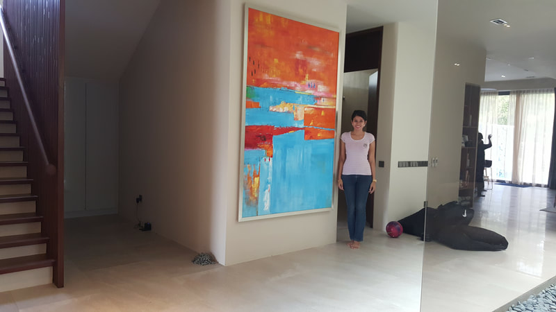Affordable Custom Made  Orange Blue Contemporary Abstract Oil Painting On Canvas  In Malaysia Office/ Home @ ArtisanMalaysia.com